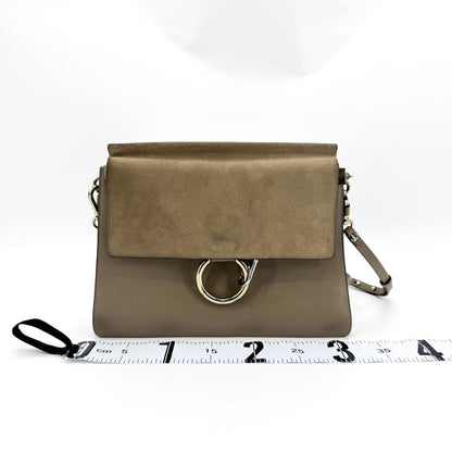 Chloe Faye Leather and Suede, Brown, Suede, Shoulder Bag