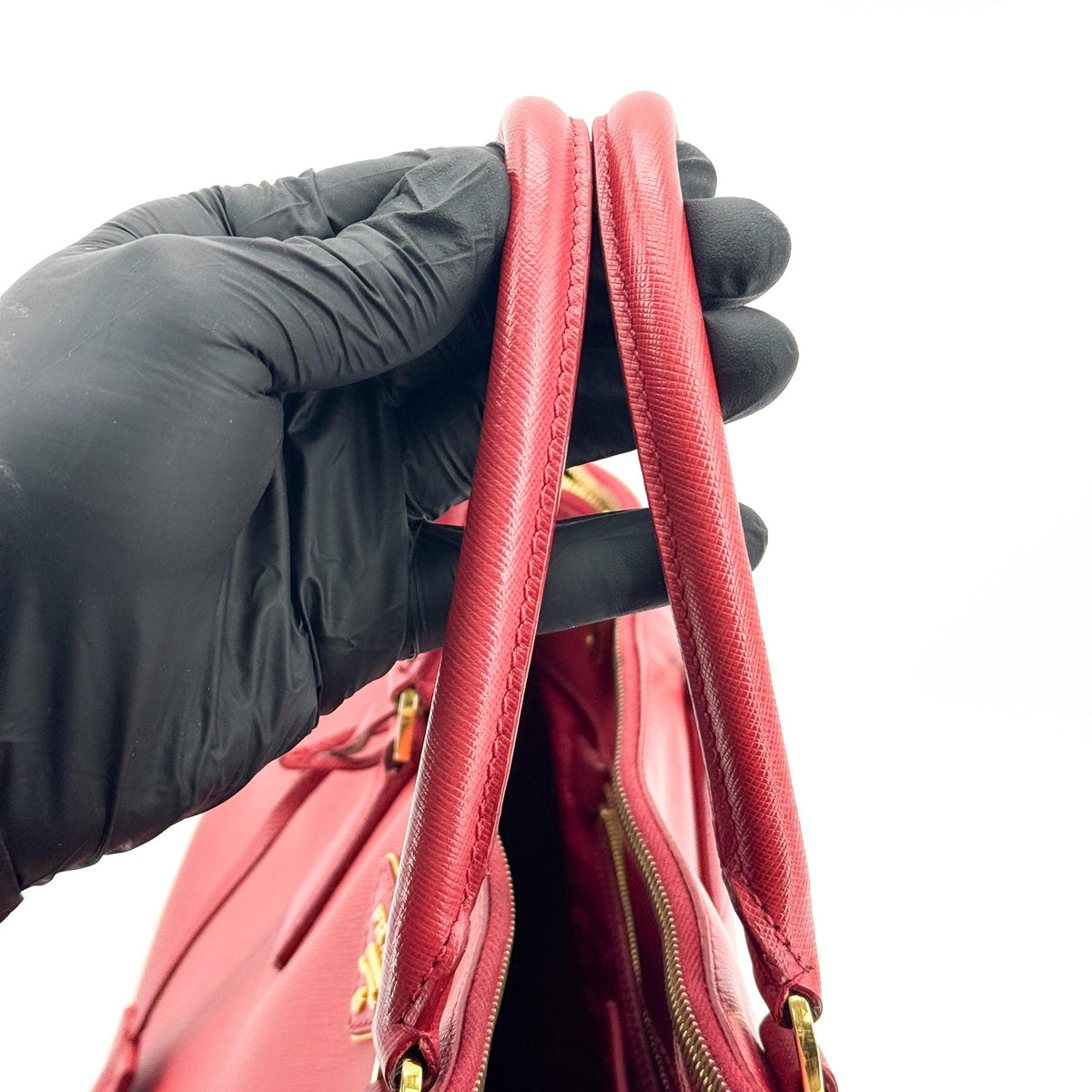 Prada Double Zip Lux Vernice Saffiano Leather, Red, Leather, Tote Bag