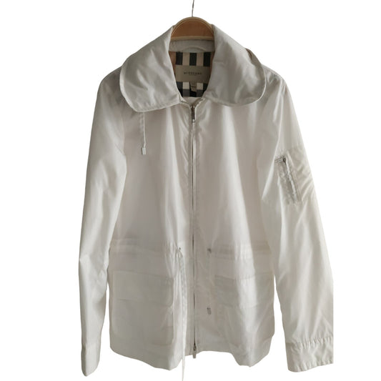 Burberry Raincoat 6 US White Full Zip Hidden Hood