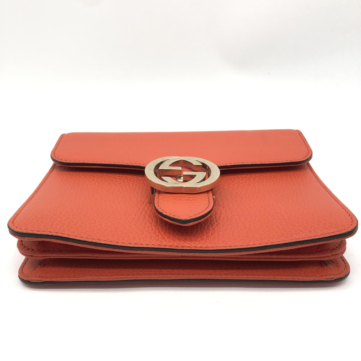 Gucci Interlocking Chain Leather, Orange, Leather, Crossbody Bag