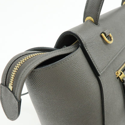 Celine Belt Textured Leather, Gray, Calfskin, Handbag