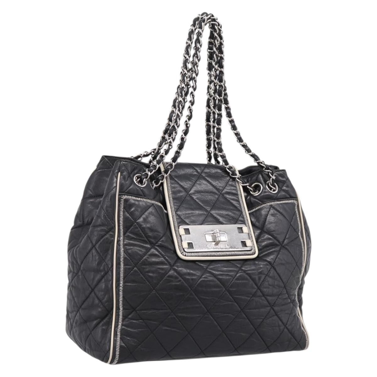 Chanel North South Mademoiselle Lock Quilted Leather, Black, Leather, Tote Bag