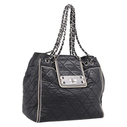 Chanel North South Mademoiselle Lock Quilted Leather, Black, Leather, Tote Bag