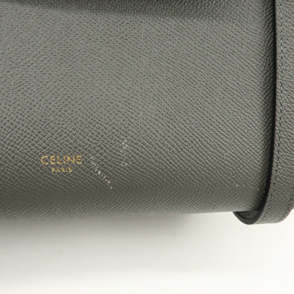 Celine Belt Textured Leather, Gray, Leather, Handbag