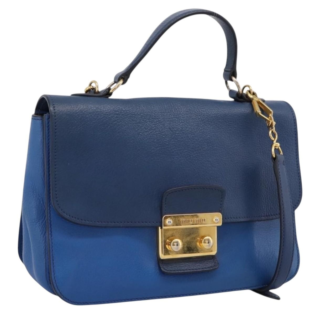 Miu Miu Madras Top Handle Leather, Navy, Leather, Handbag