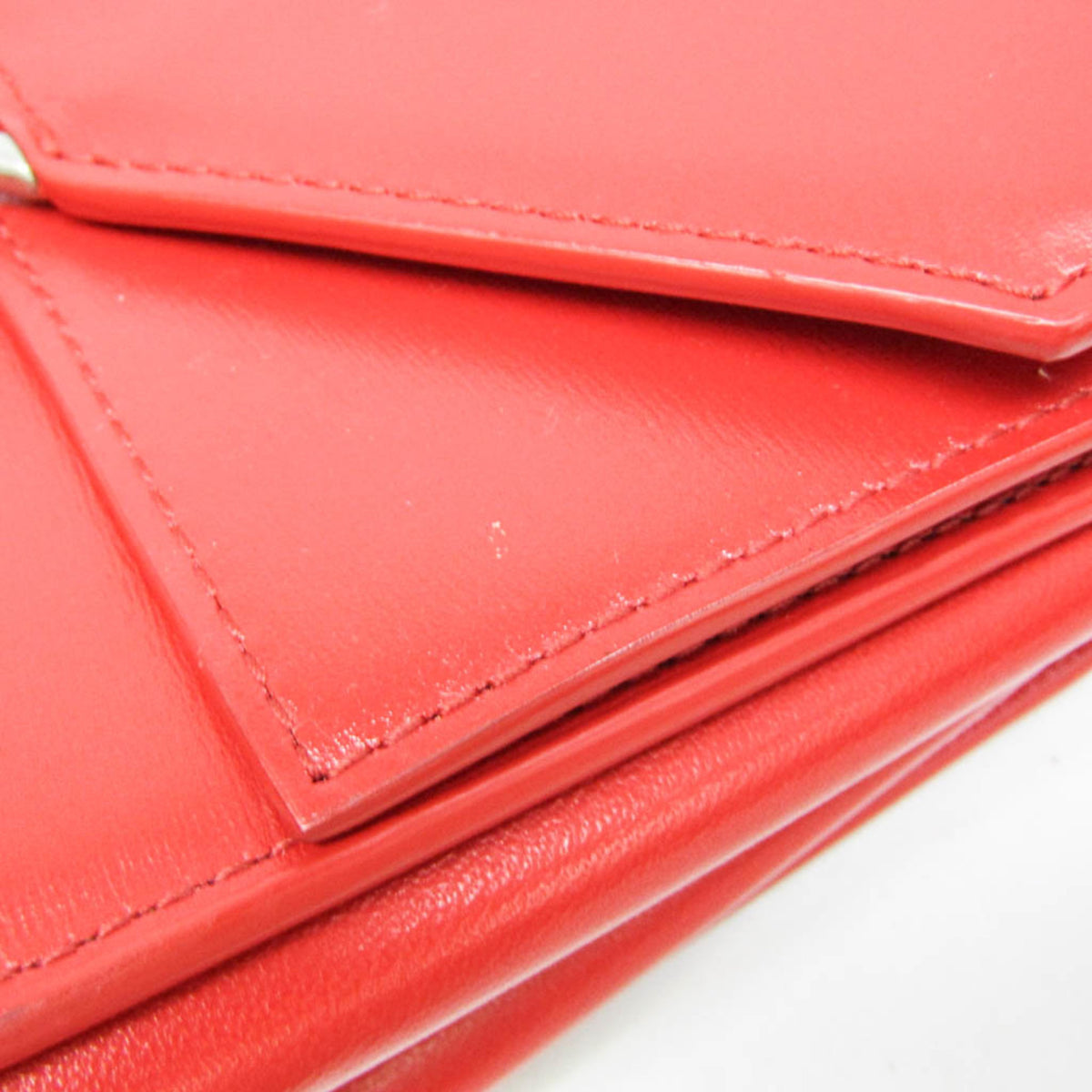Bottega Veneta Clip Flap Leather, Red, Leather, Handbag