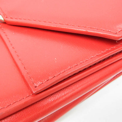 Bottega Veneta Clip Flap Leather, Red, Leather, Handbag