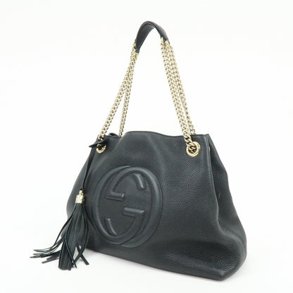 Gucci Soho Chain Strap Leather, Black, Leather, Shoulder Bag