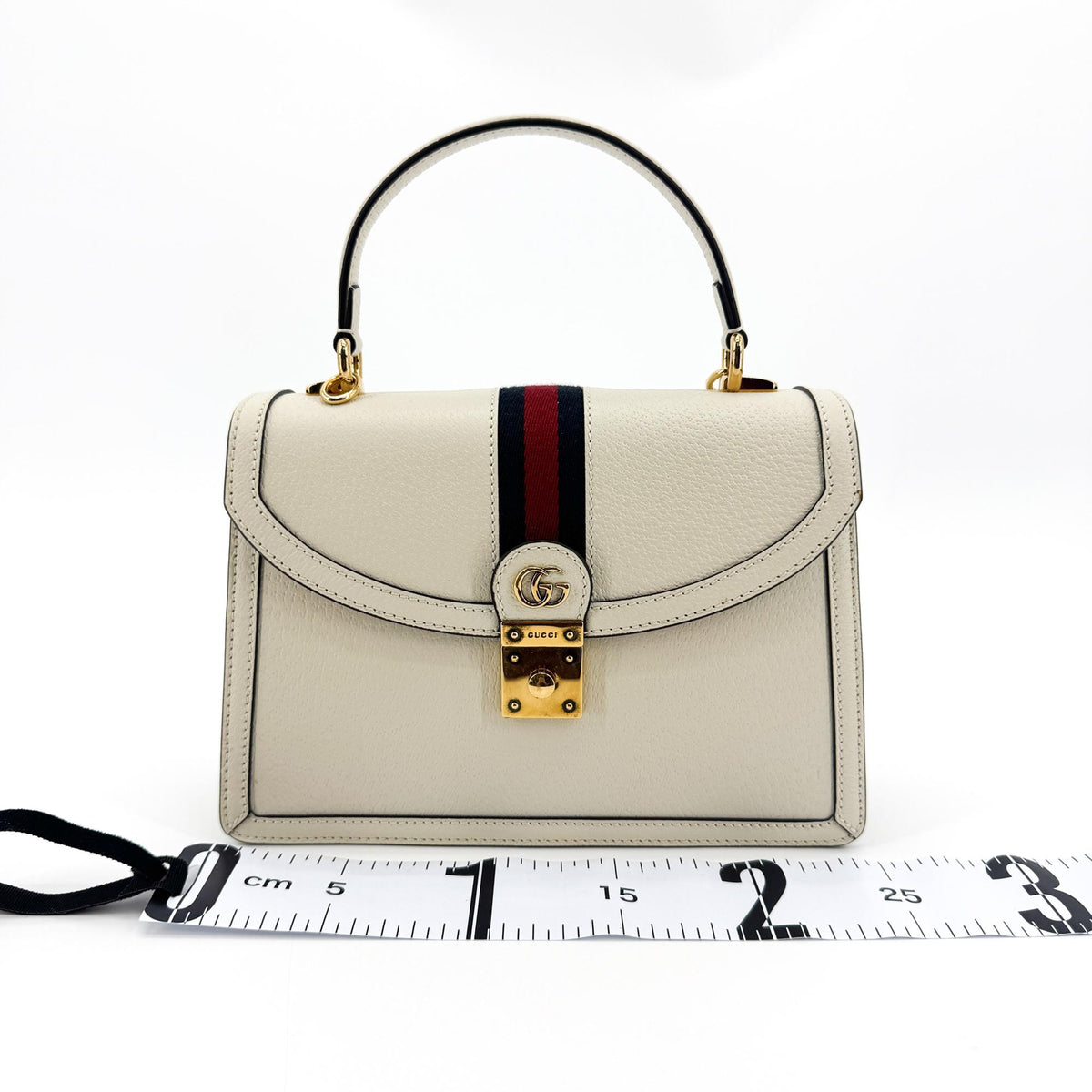 Gucci Ophidia Flap Top Handle Leather, White, Leather, Handbag