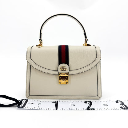 Gucci Ophidia Flap Top Handle Leather, White, Leather, Handbag