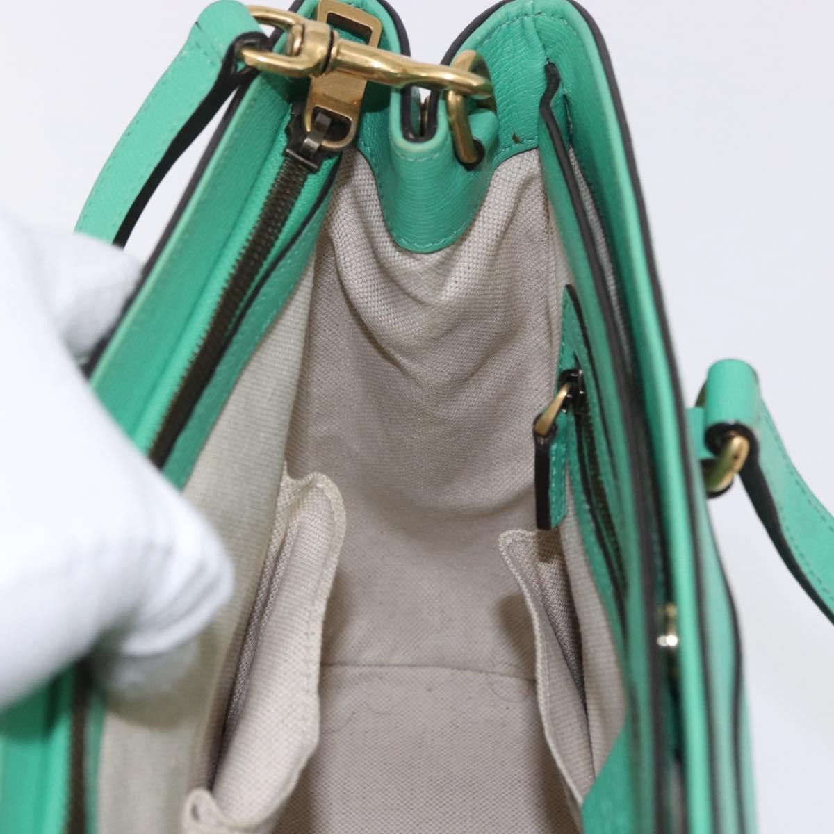 Gucci Bright Bit Convertible Leather, Green, Leather, Tote Bag