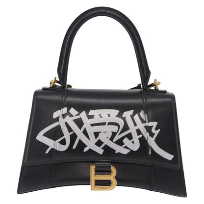 Balenciaga Graffiti Hourglass Top Handle Leather, Black, Leather, Handbag
