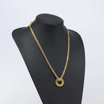 Celine Vintage Logo Circle Pendant Metal, Gold, Metal, Necklace
