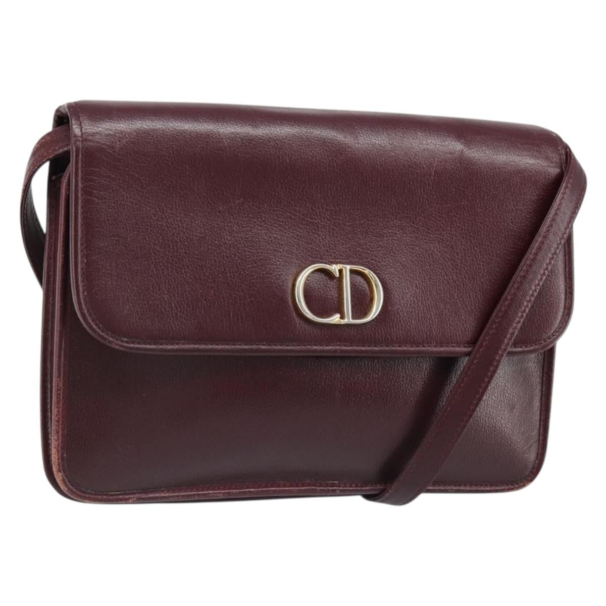 Christian Dior Shoulder Leather, Burgundy, Leather, Shoulder Bag