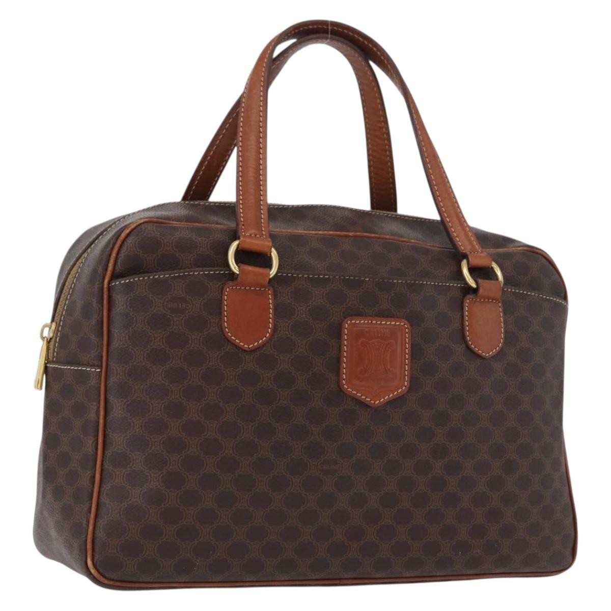 Celine Vintage Macadam Canvas and Leather, Brown, Canvas, Handbag