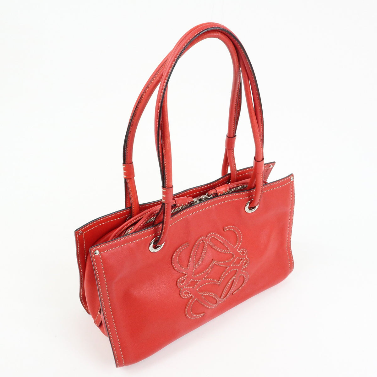 Loewe Anagram Leather, Red, Leather, Tote Bag