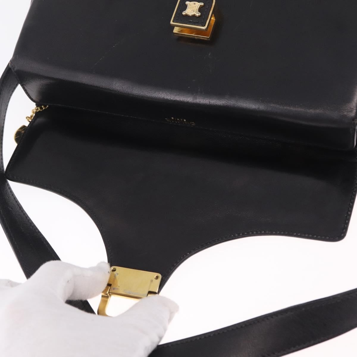 Celine Shoulder Leather, Black, Leather, Shoulder Bag