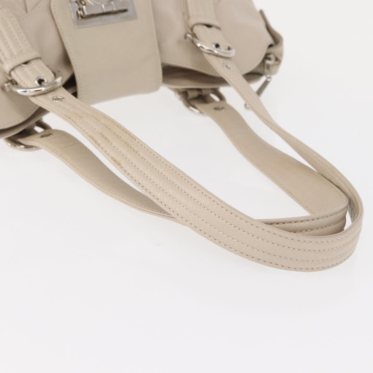 Salvatore Ferragamo Gancini Leather, Silver, Leather, Shoulder Bag