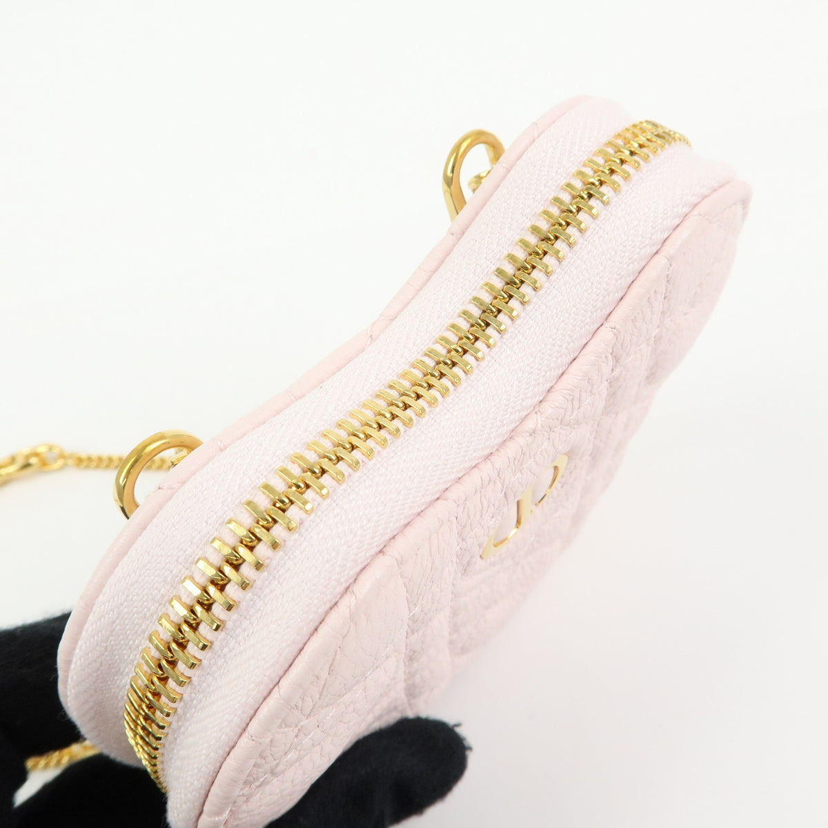 Christian Dior DiorAmour Caro Heart Pouch with Chain Cannage Quilt Calfskin, Pink, Leather, Clutch