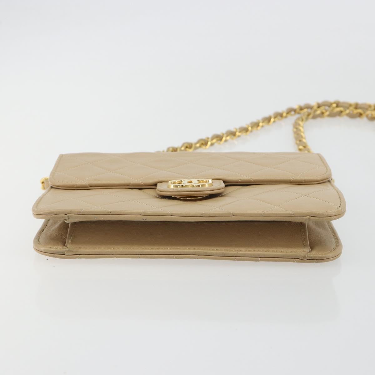 Chanel Vintage Clutch with Chain Quilted Leather, Beige, Leather, Clutch