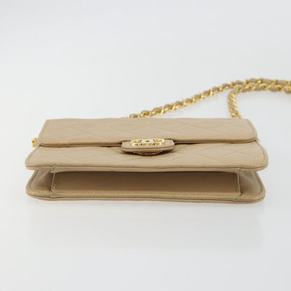 Chanel Vintage Clutch with Chain Quilted Leather, Beige, Leather, Clutch