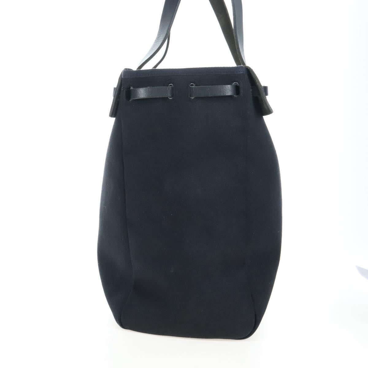 Hermes Herbag Cabas Toile and Leather, Black, Canvas, Tote Bag
