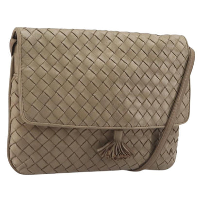 Bottega Veneta Tassel Flap Intrecciato Nappa, Beige, Leather, Crossbody Bag