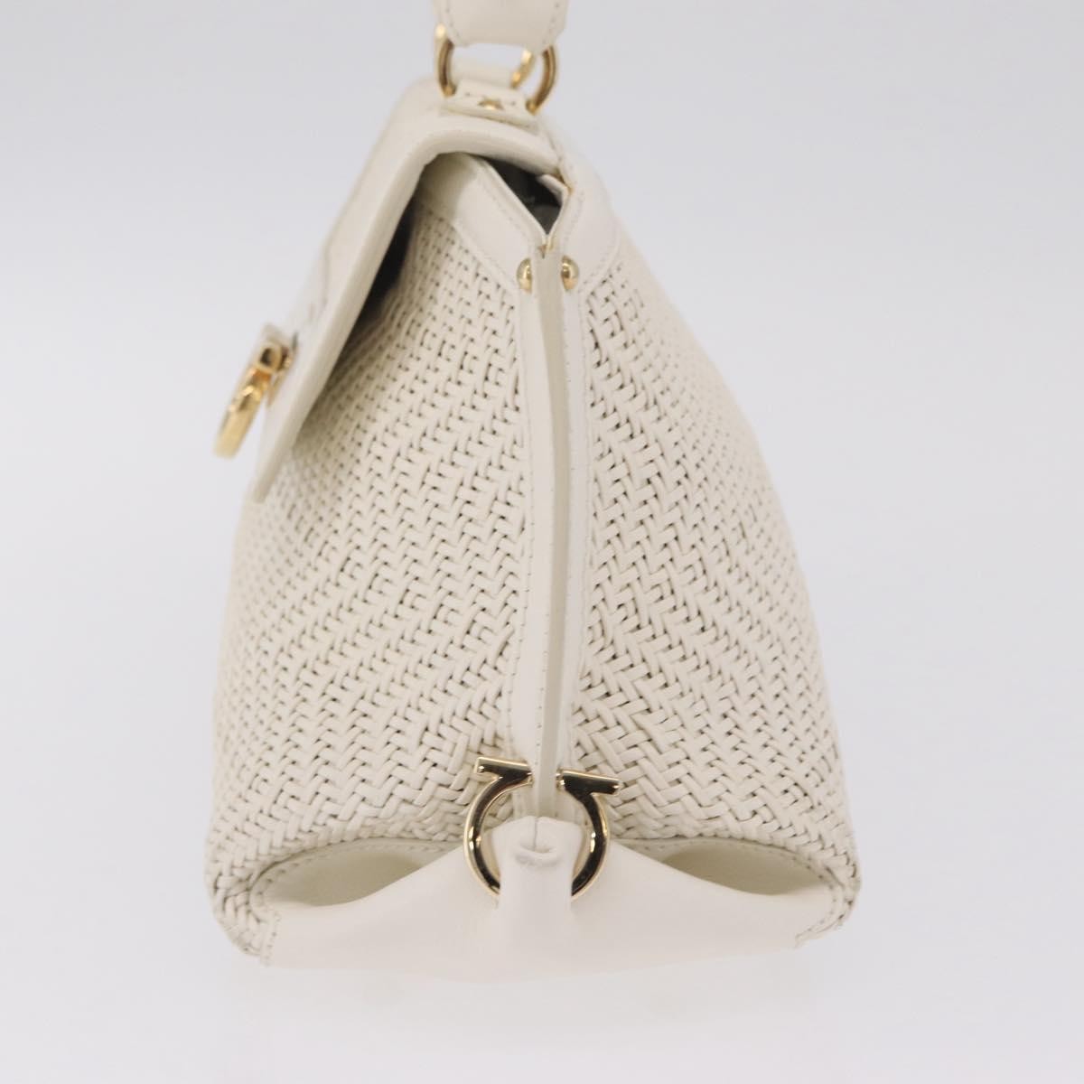 Salvatore Ferragamo Sofia Satchel Woven Leather, White, Leather, Handbag