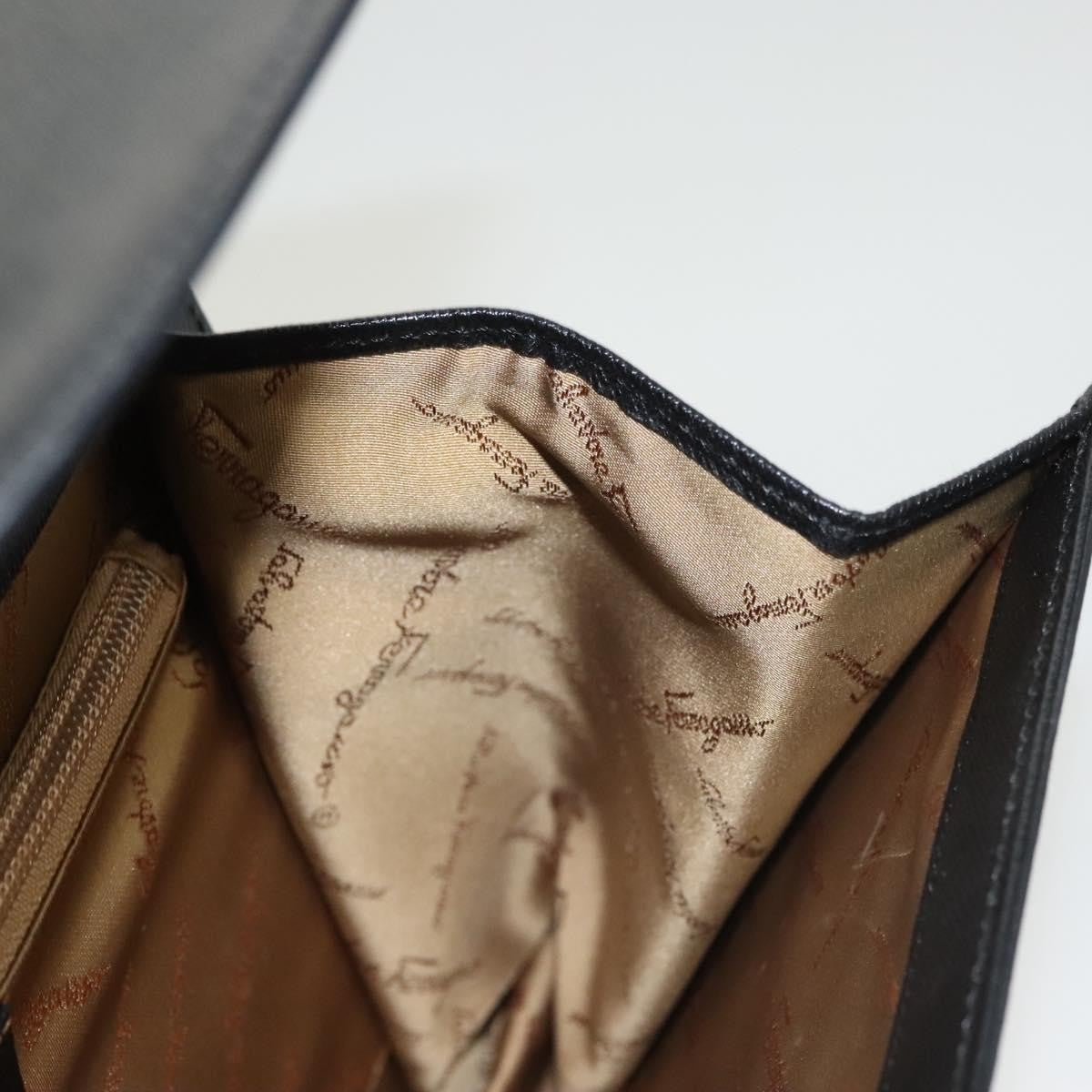 Salvatore Ferragamo Double Gancini Top Handle Saffiano Leather, Black, Leather, Handbag