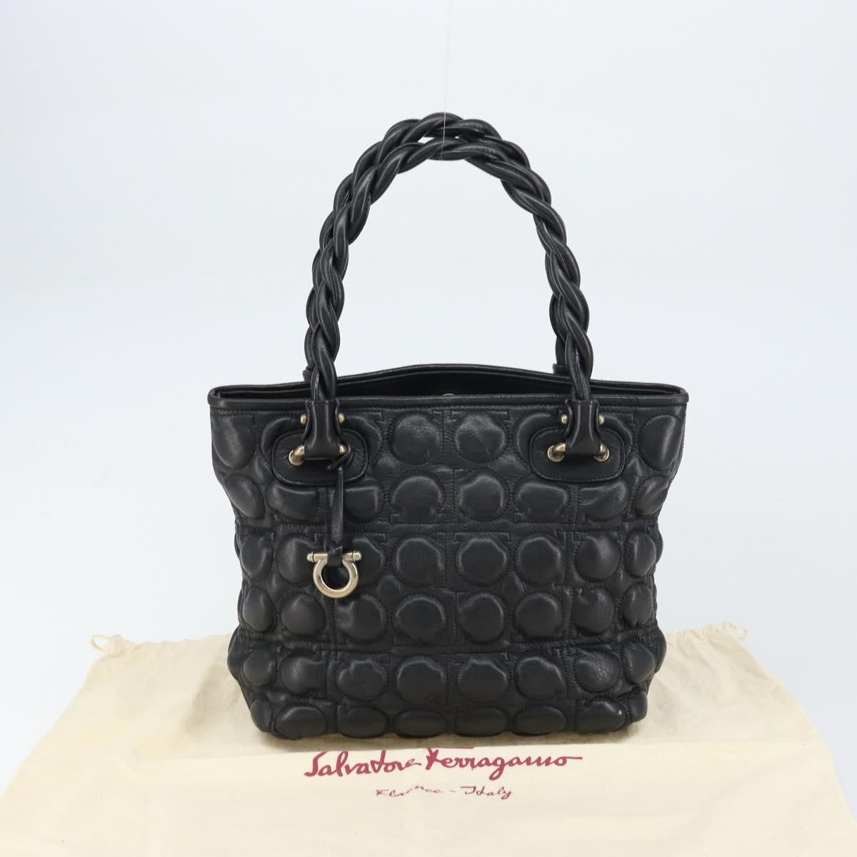 Salvatore Ferragamo Gancini Leather, Black, Leather, Handbag