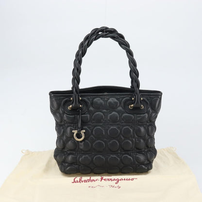 Salvatore Ferragamo Gancini Leather, Black, Leather, Handbag