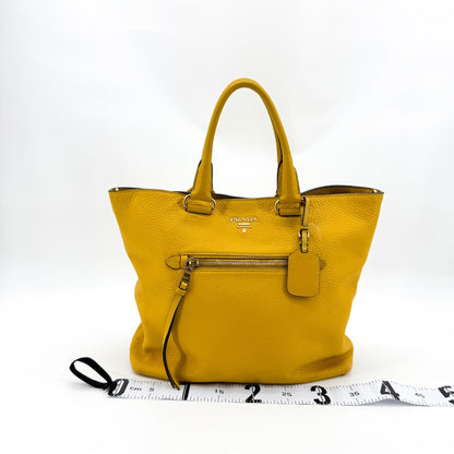 Prada Front Pocket Convertible Tote Leather, Yellow, Leather, Tote Bag