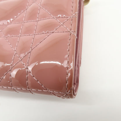Christian Dior Lady Dior Cannage Quilt Leather, Pink, Patent Leather, Wallet