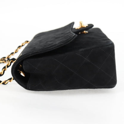 Chanel Vintage Classic Double Flap Bag Quilted Suede, BLACK, SUEDE, Handbag