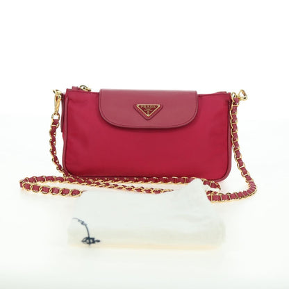Prada Chain Tessuto and Saffiano Leather, Pink, Nylon, Shoulder Bag