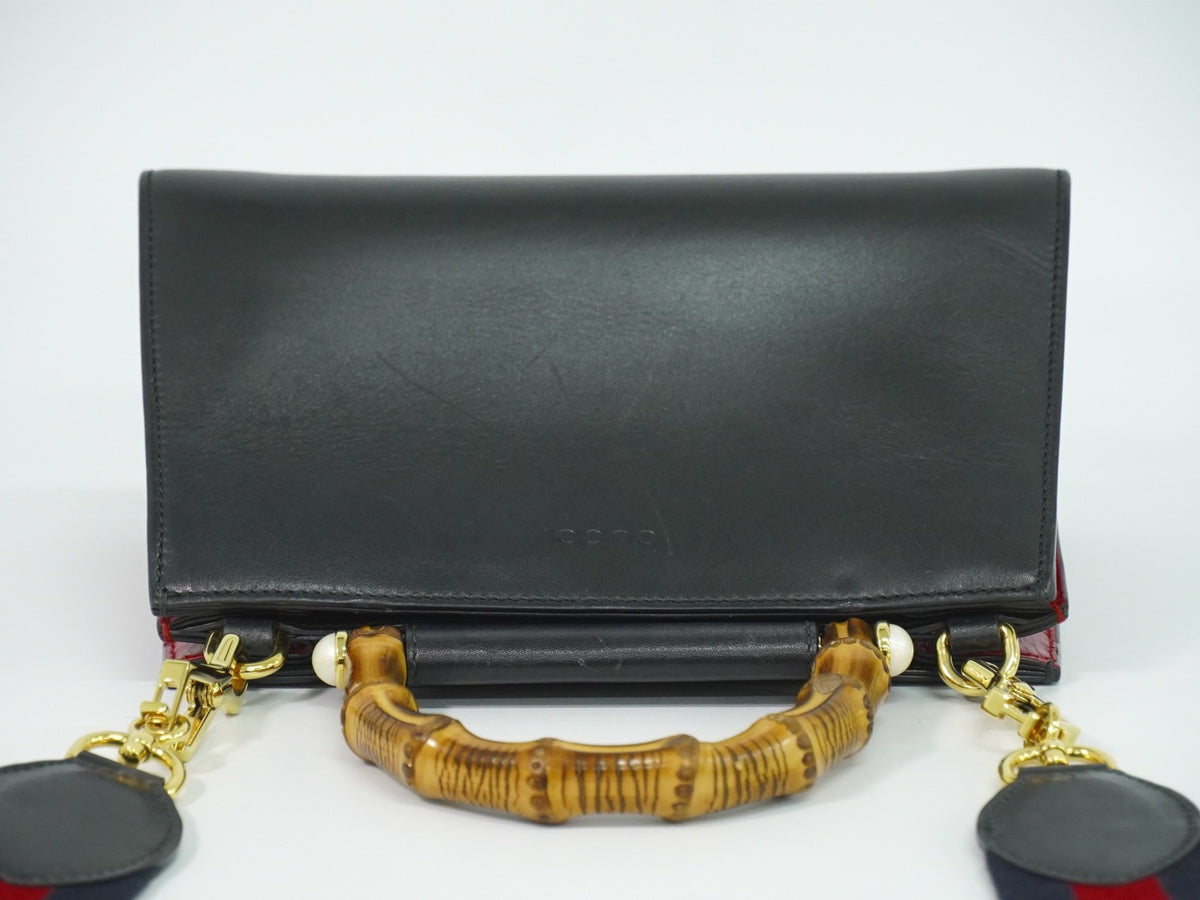 Gucci Nymphaea Top Handle Leather, Black, Leather, Handbag