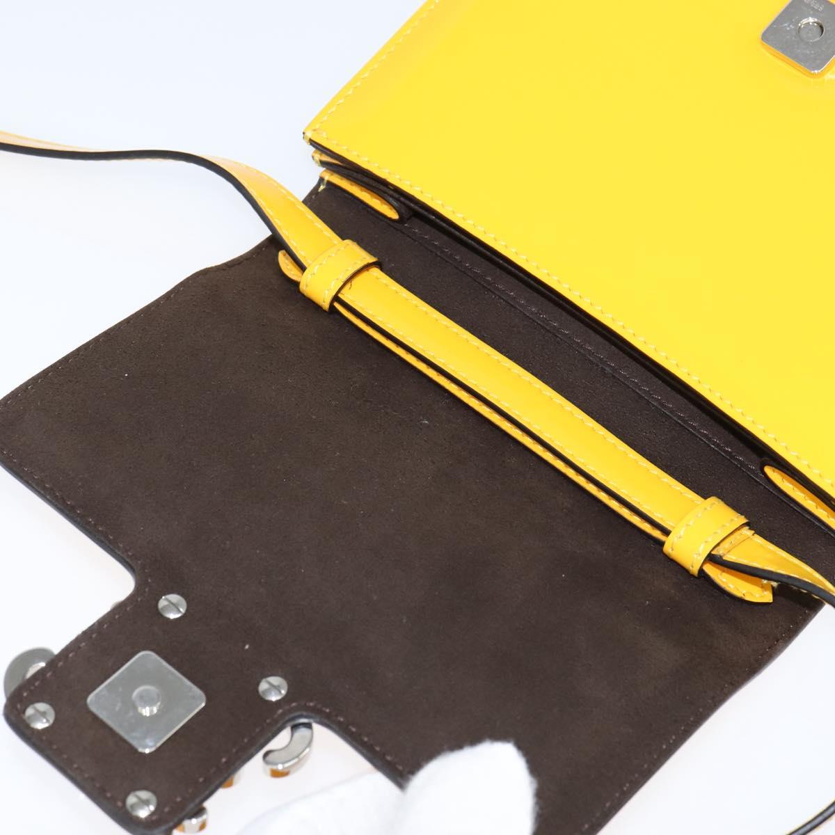 Fendi Curligraphy Shoulder Enamel Yellow Silver, Yellow, Patent Leather, Shoulder Bag