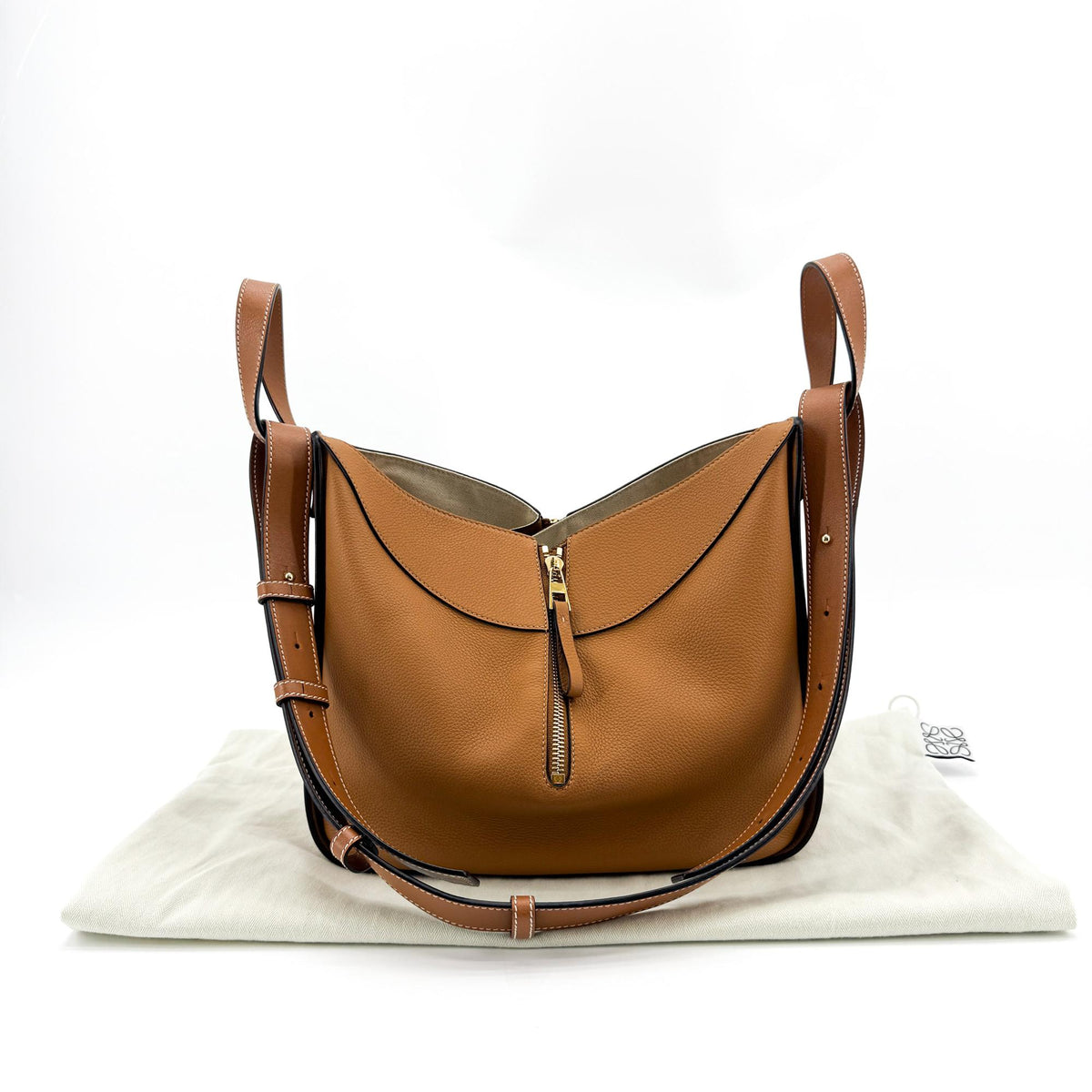 Loewe Hammock Leather, Brown, Leather, Handbag