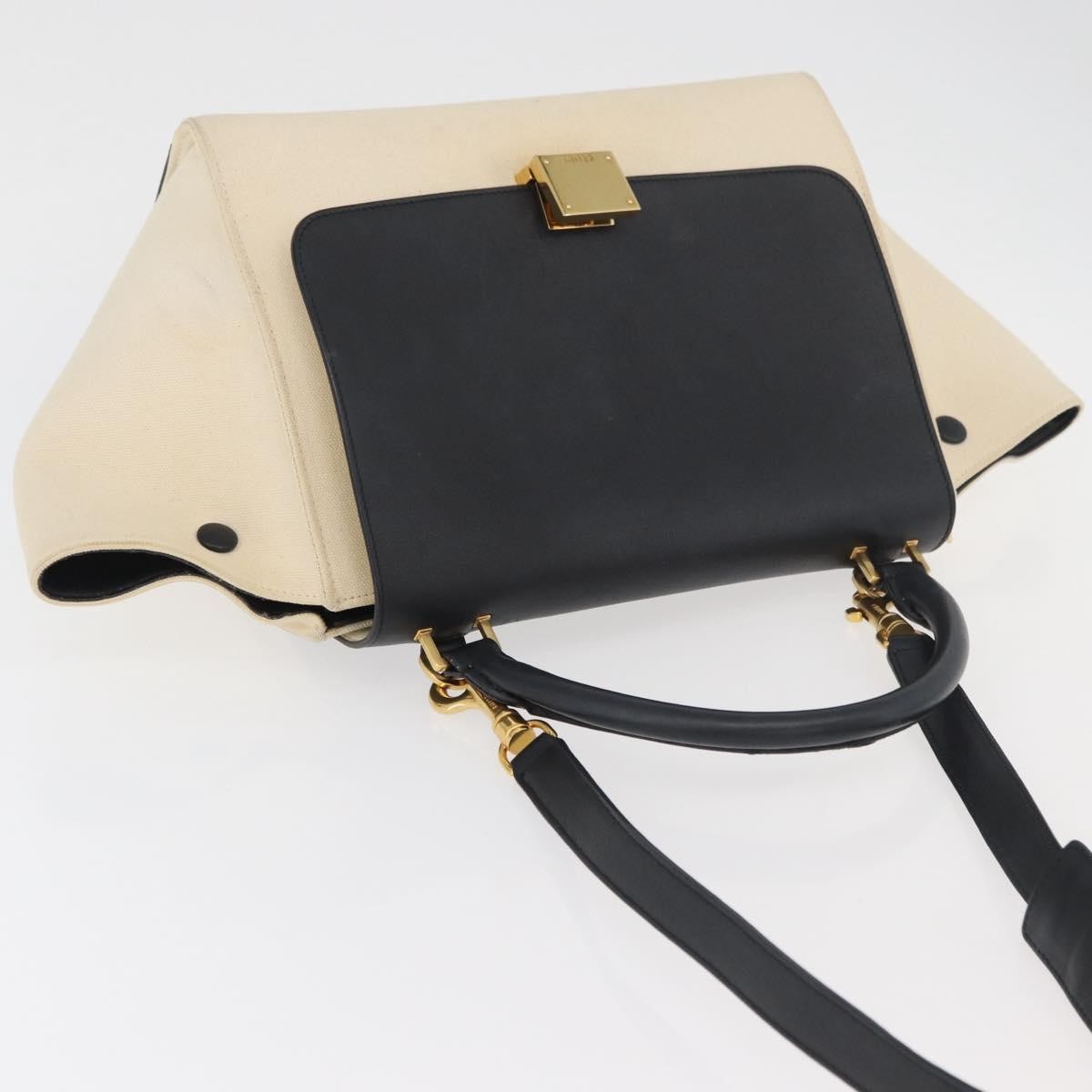 Celine Trapeze Leather with Canvas, Beige, Canvas, Handbag