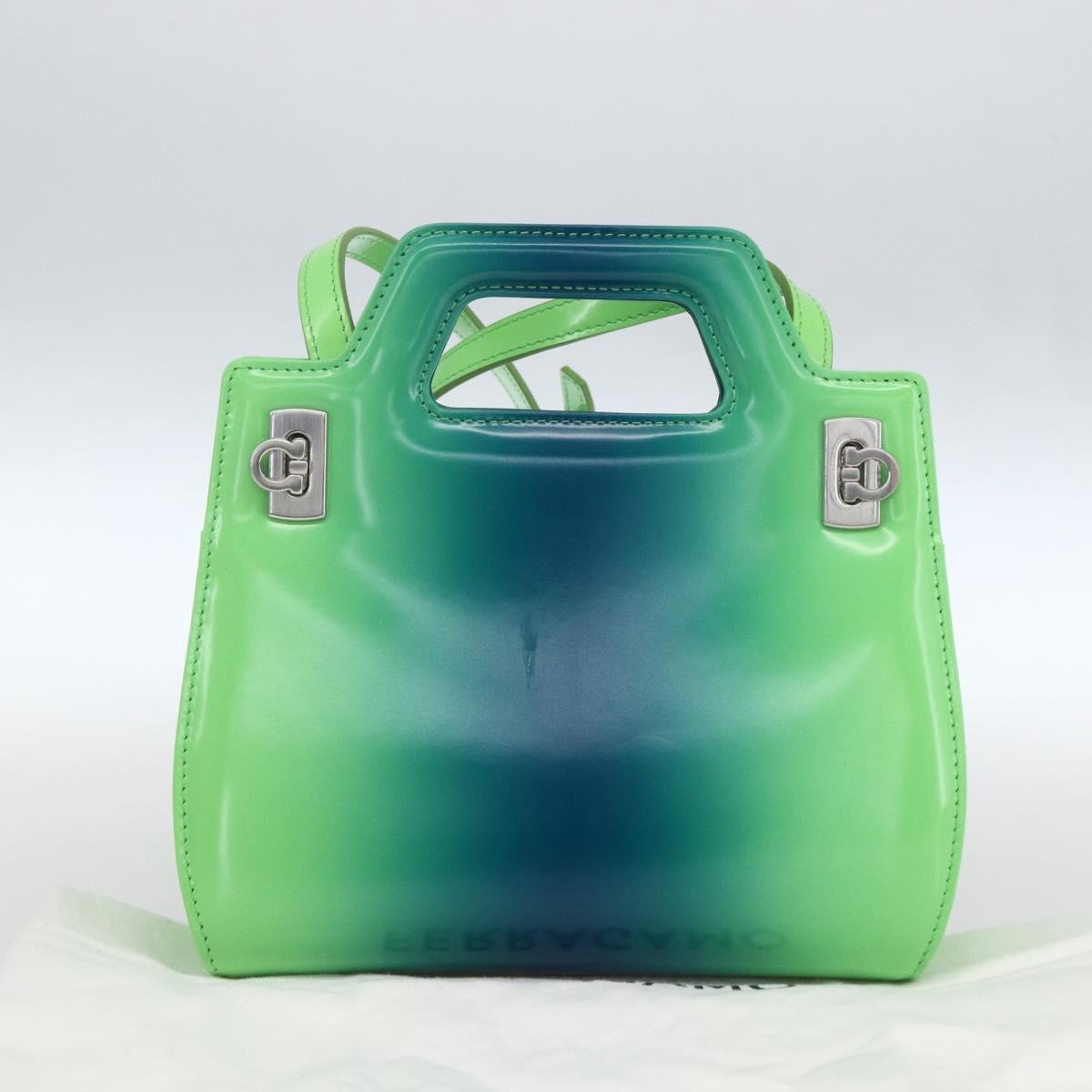Salvatore Ferragamo Wanda Top Handle Shoulder Gradient Leather, Green, Patent Leather, Handbag