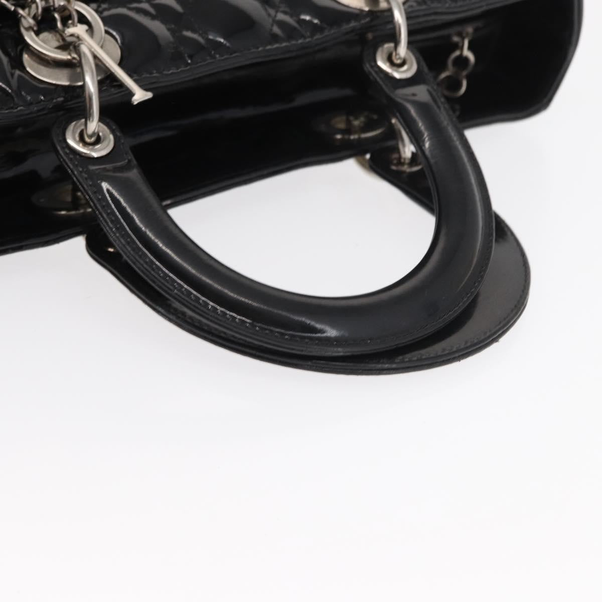 Christian Dior Lady Dior Cannage Stitch Patent, Black, Patent Leather, Handbag