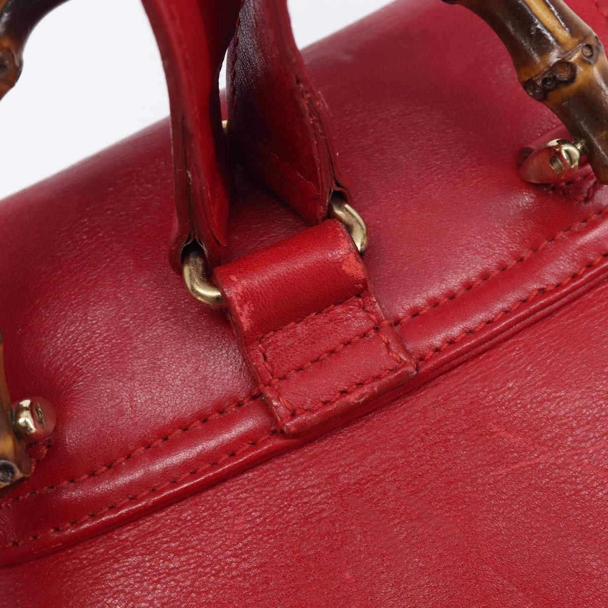 Gucci Vintage Bamboo Leather, Red, Leather, Backpack
