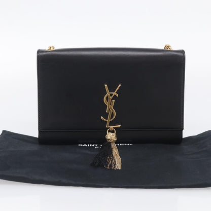 Saint Laurent Classic Monogram Tassel Leather, Black, Leather, Crossbody Bag