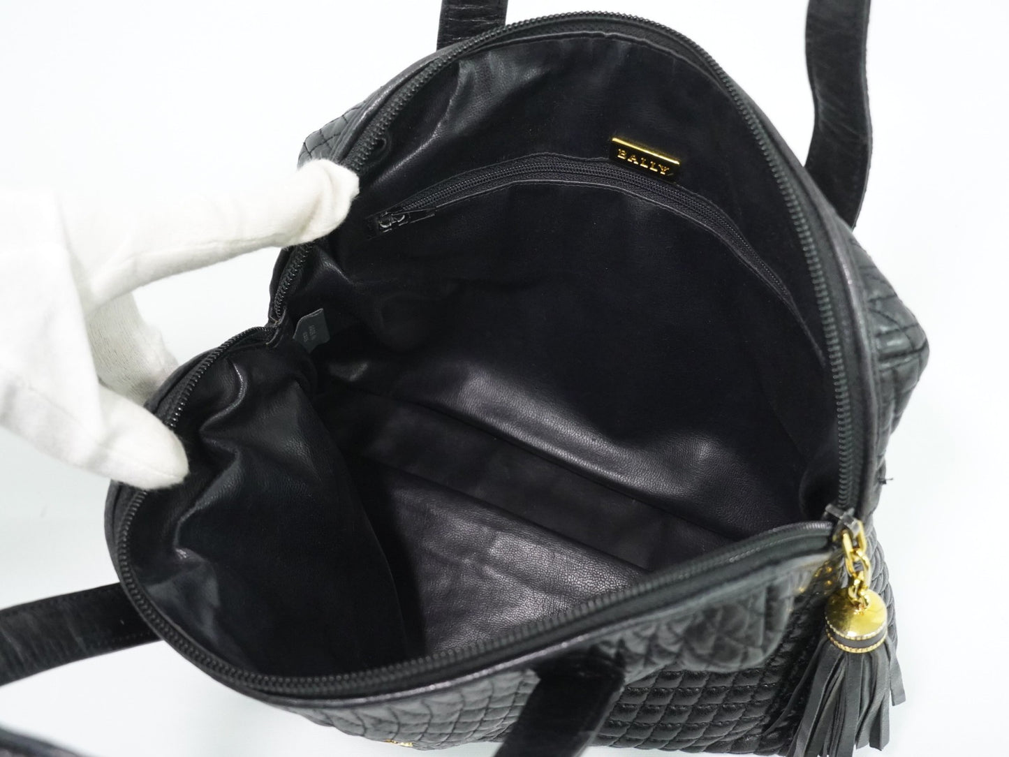 Bally Vintage Quilted Leather, Black, Leather, Handbag