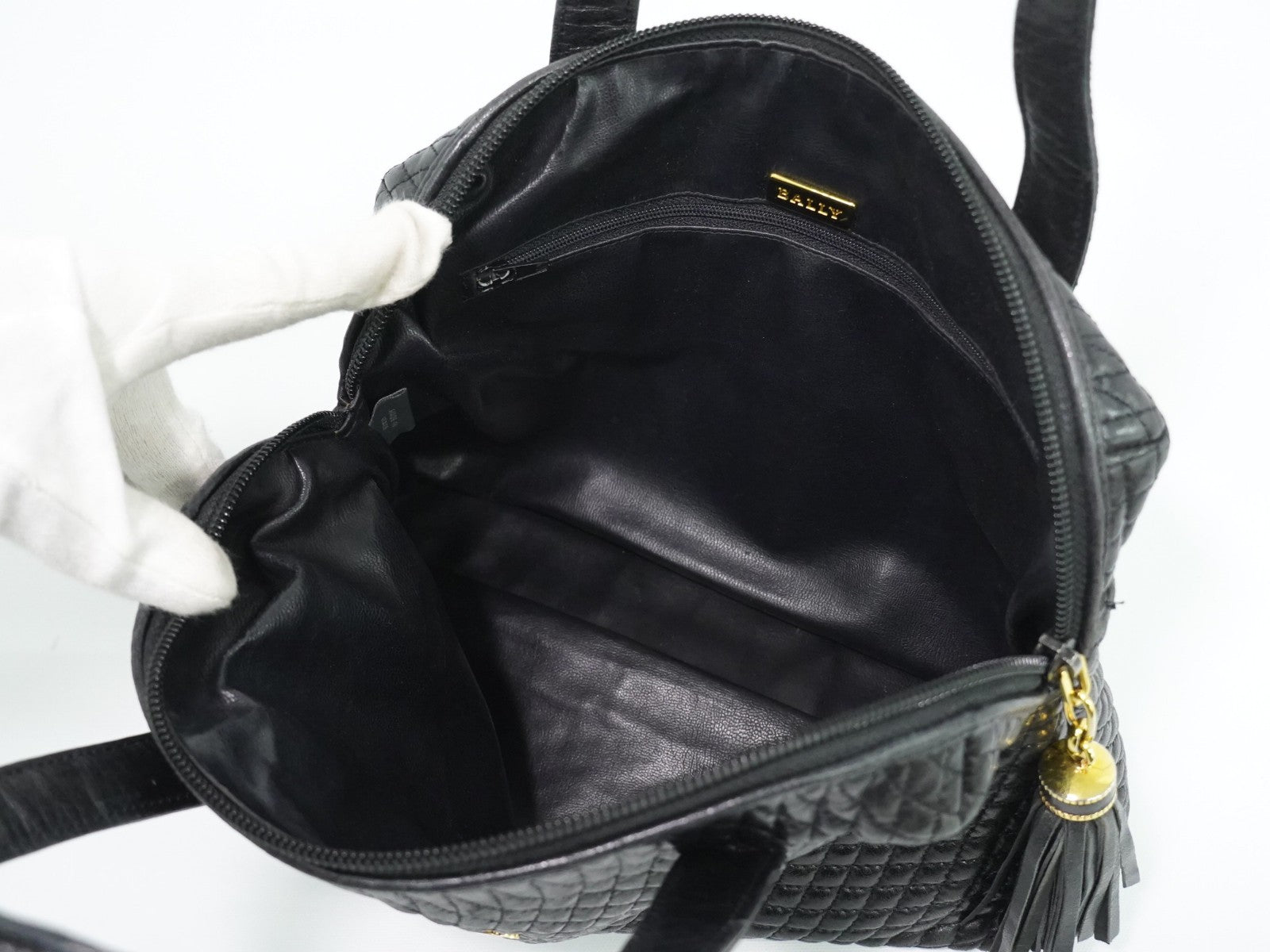 Bally Vintage Quilted Leather, Black, Leather, Handbag