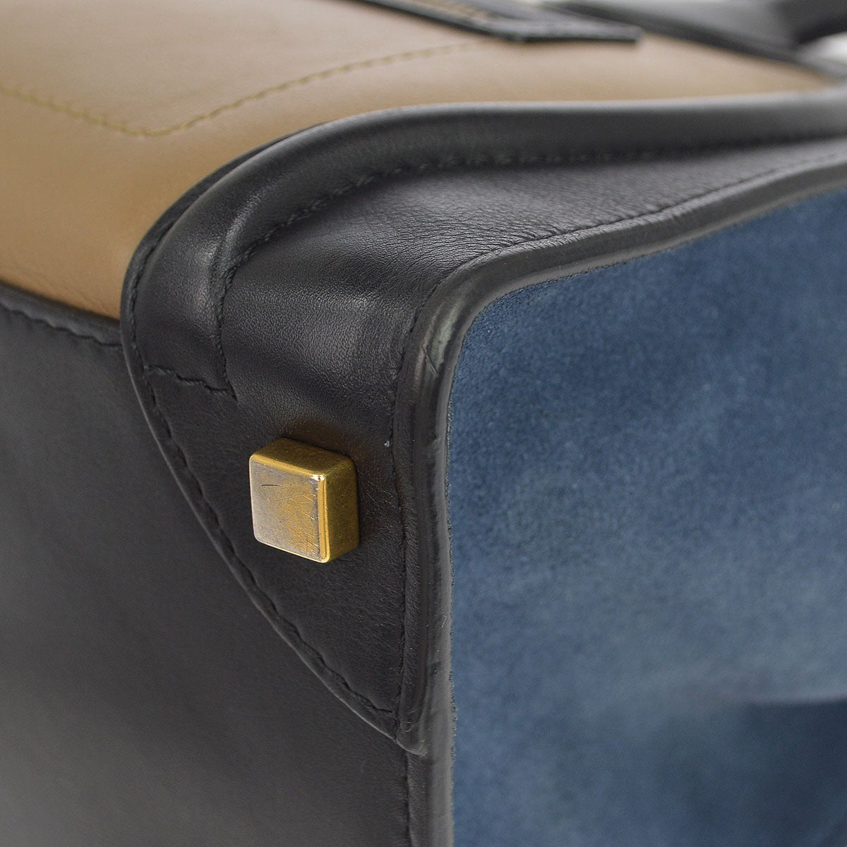Celine Tricolor Luggage Leather, Beige, Leather, Handbag