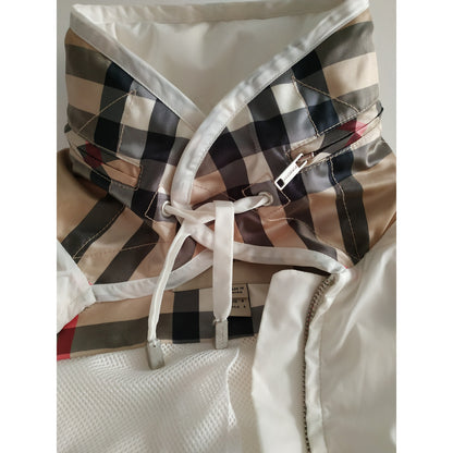 Burberry Raincoat 6 US White Full Zip Hidden Hood