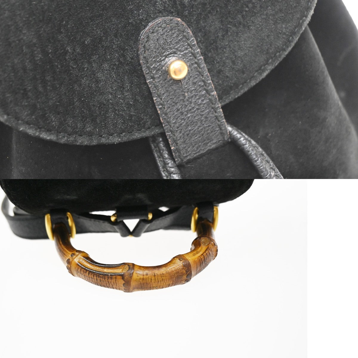 Gucci Vintage Bamboo Suede, Black, Suede, Backpack