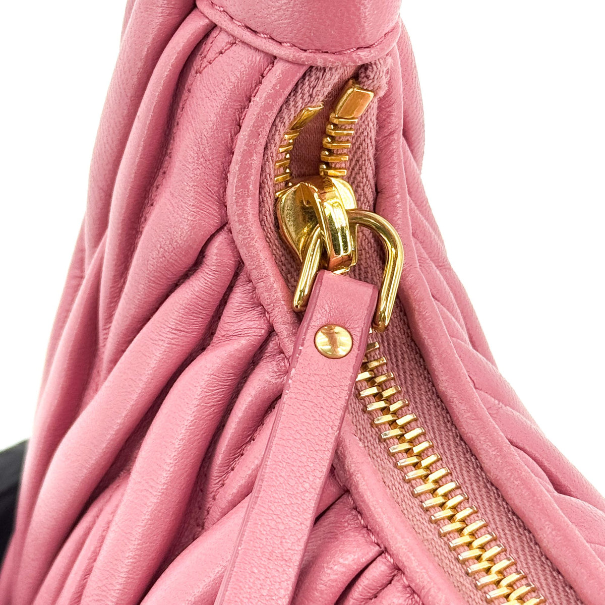Miu Miu Wander Hobo Matelasse Satin, Pink, Leather, Shoulder Bag