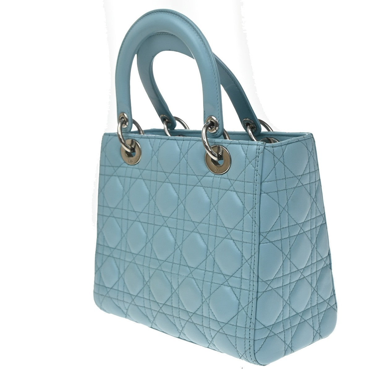 Christian Dior Lady Dior Cannage Quilt Lambskin, Blue, Leather, Handbag